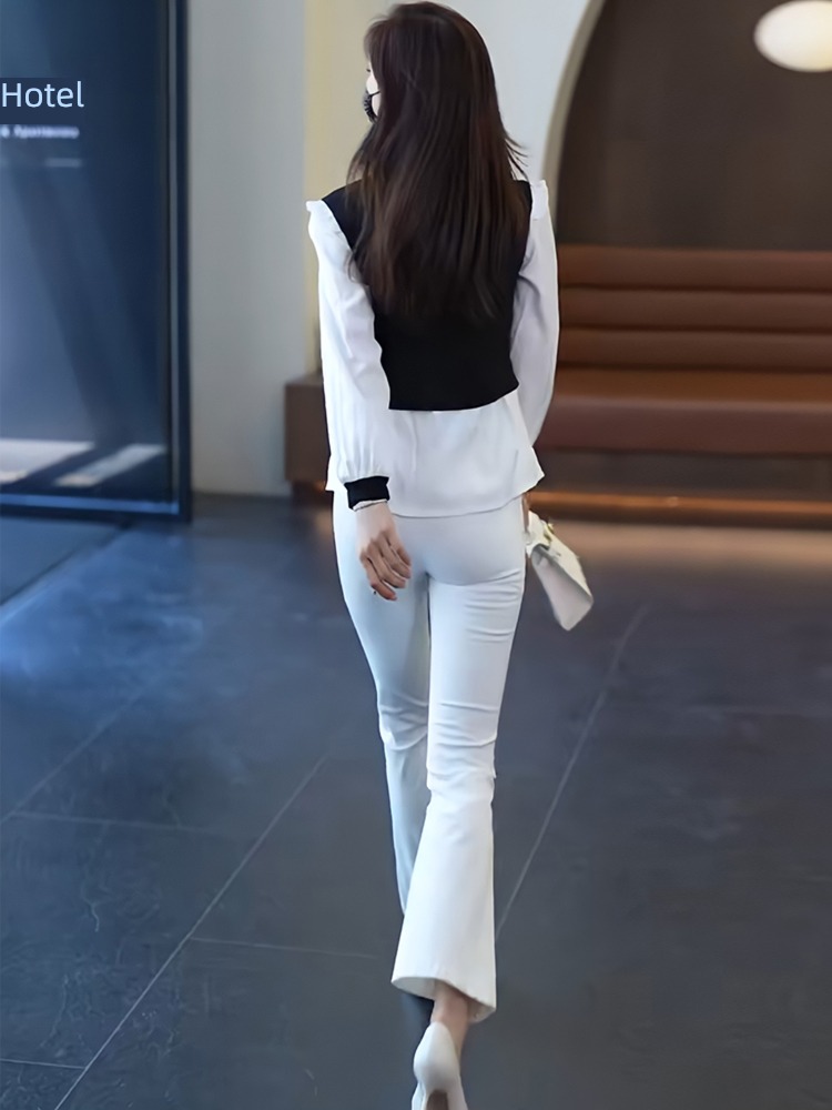 ma'am Chiffon shirt autumn Flared trousers fashion suit