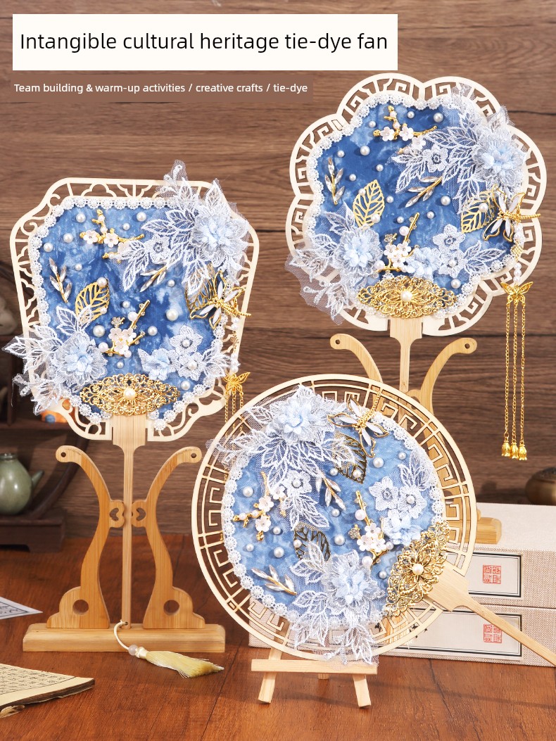 DIY Materials Kit for Traditional Handmade Tie-Dye Fans, Ancient-Style Round Fans for Kindergarten, Army Day Warm-Up Team-Building Activities