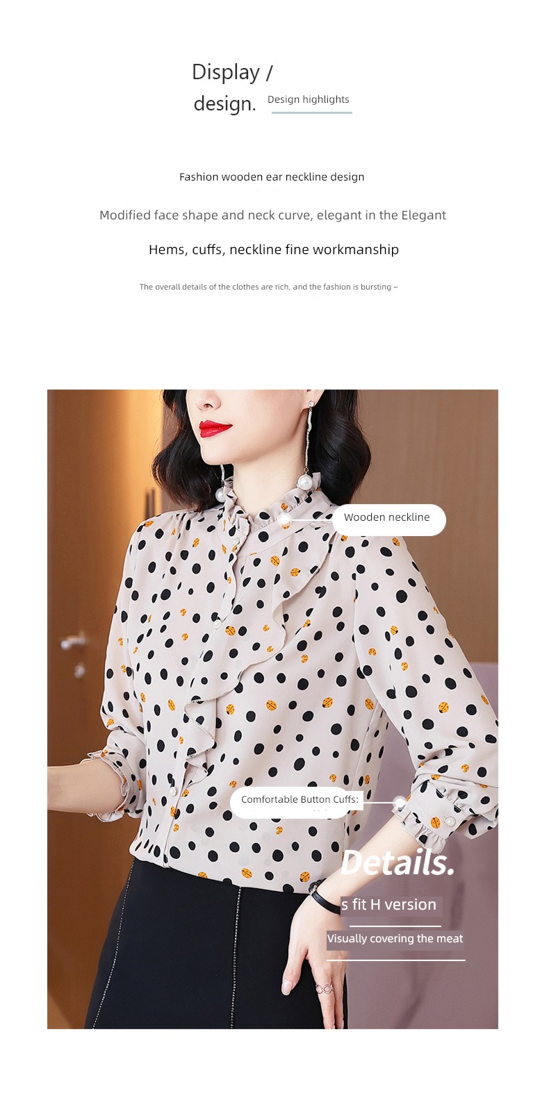 Age reduction 2022 autumn Long sleeve temperament Wave point shirt