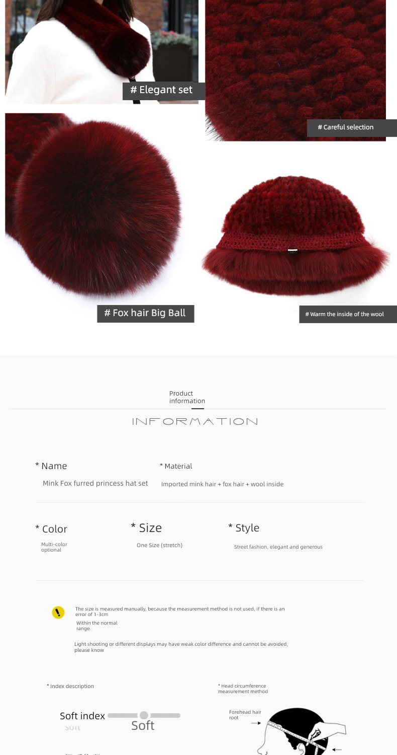 Lei Xuan weave Fox  Mink skin female suit Hat
