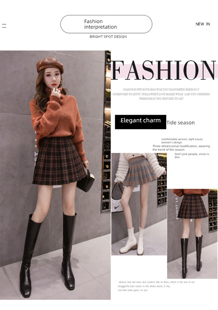 Wool Pleat early autumn winter A word work clothes Skirt