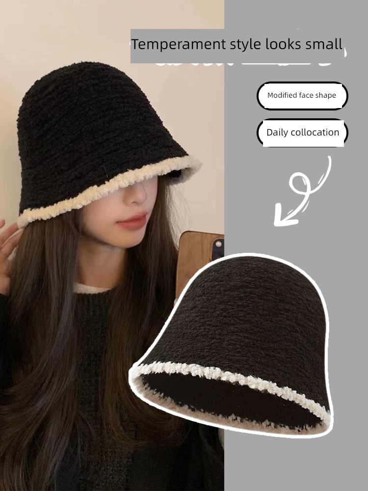 female Autumn and winter Big head circumference face without makeup black veil Hat