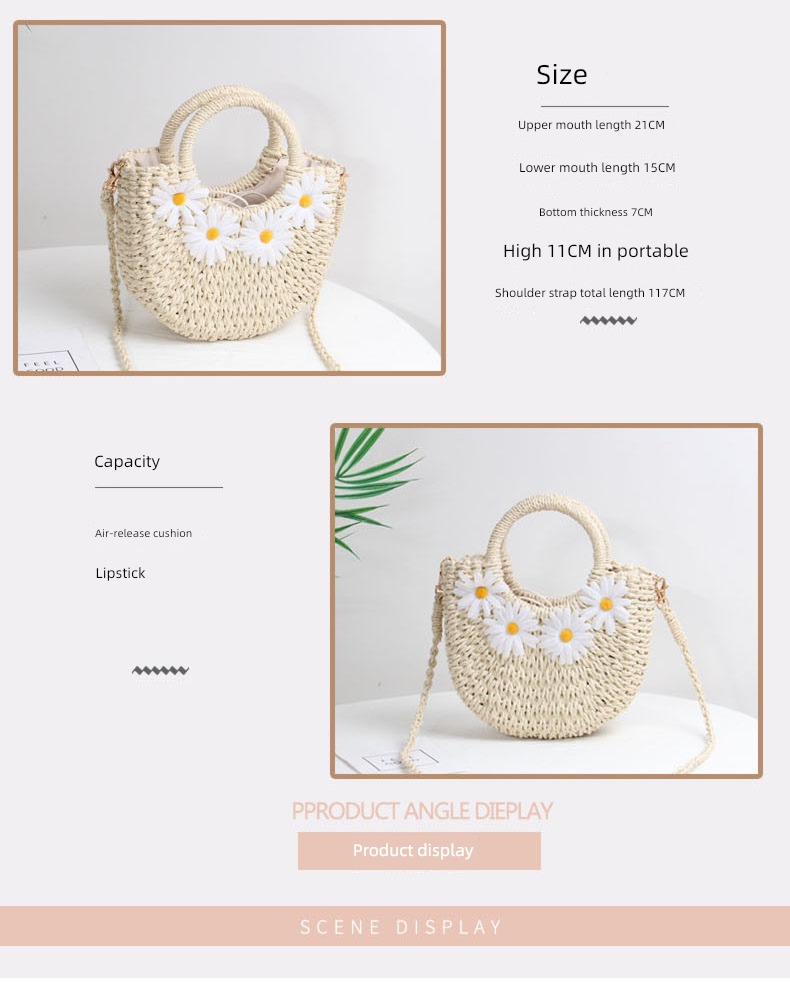 2020 The new Straw bag fresh Daisy Flower bag portable Woven bag Rattan bag Messenger Small bag female tide