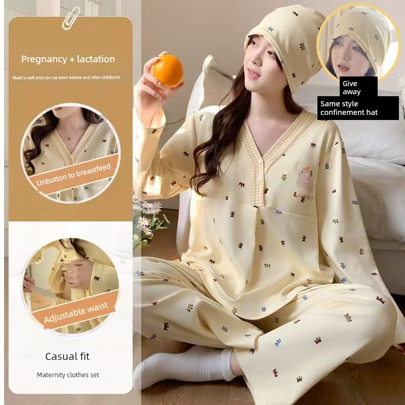 Postpartum Clothing Spring and Autumn Maternity Home Wear Set Plus Size Nursing Pajamas for Pregnant Women Summer — 1