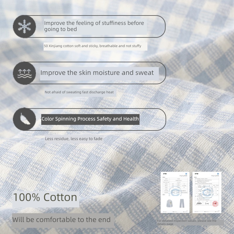 pajamas autumn Women's money 2022 new pattern fresh lattice Spring, autumn and winter pure cotton Long sleeve Can be worn out Home suit