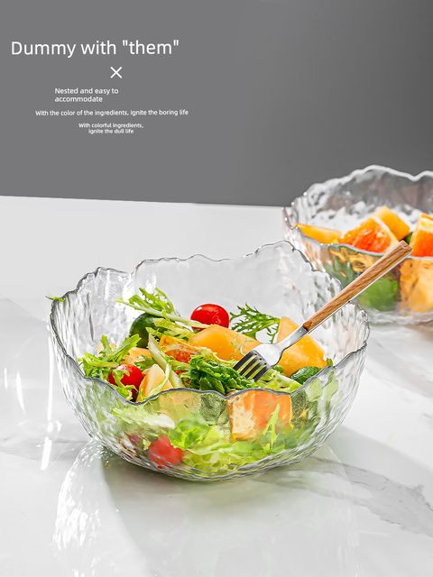 Japanese hammer pattern gold edge glass bowl salad bowl dish set home fruit plate creative Nordic style tableware dessert bowl