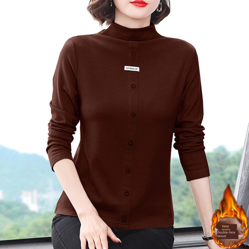two-sided Derong Long sleeve Undershirt ma'am Spring, autumn and winter 2022 new pattern Half high collar Foreign style Inner lap T-shirt jacket