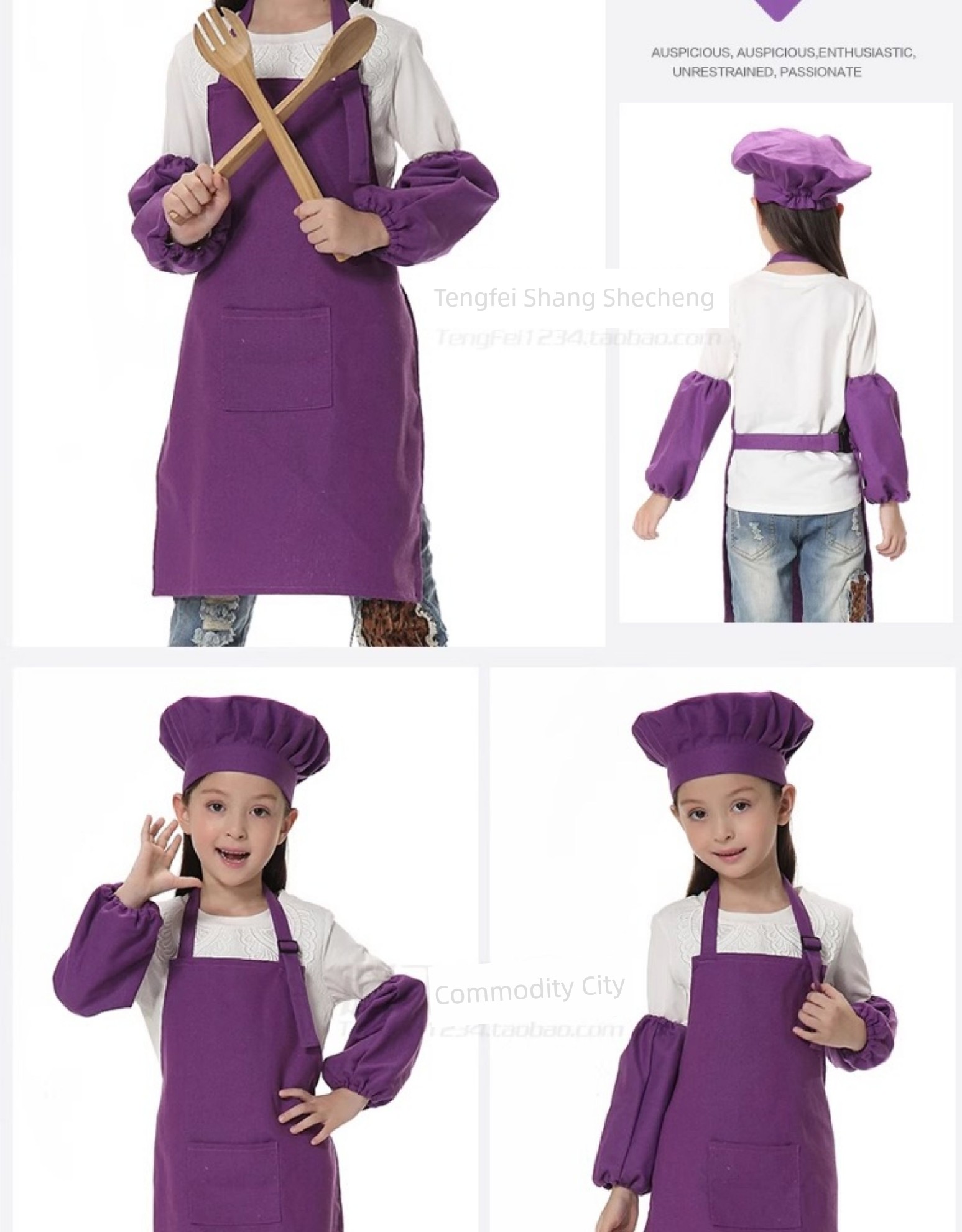 Kids Cotton Canvas Apron Sleeves Creative Apron Painting Apron Kids Chef Suit Chef Cap Printed Logo — 16