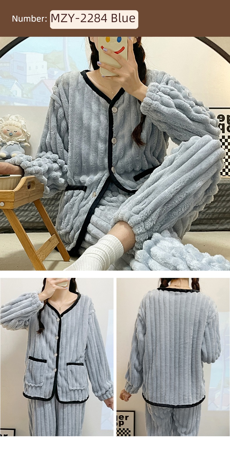 Flannel female Autumn and winter Long sleeve thickening Sweet pajamas