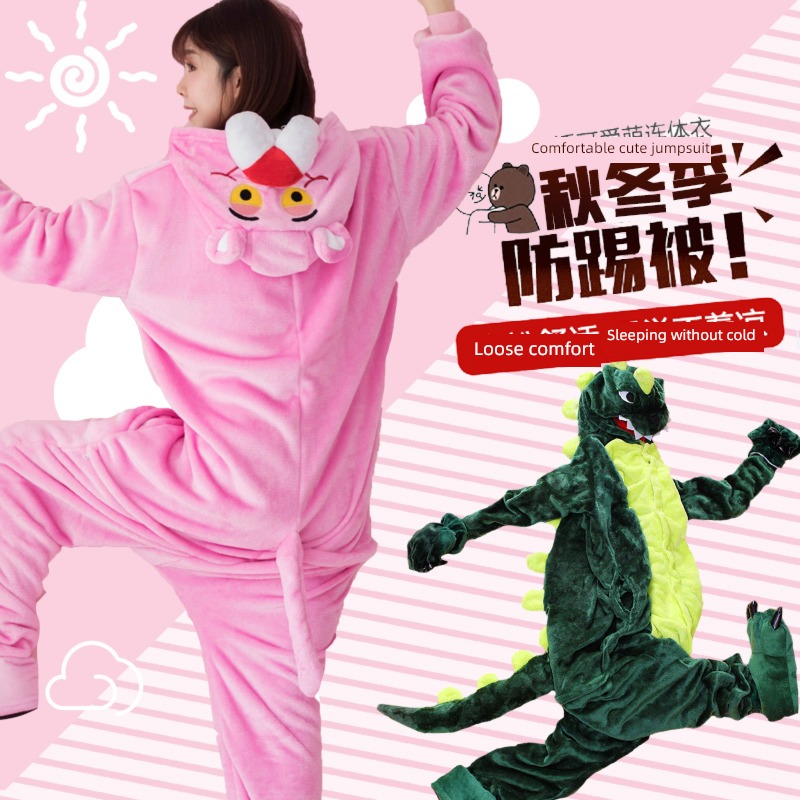 Little dinosaur female animal Conjoined Funny Coral velvet pajamas