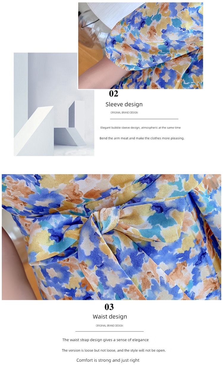 temperament Straight shoulder V-neck Broken flower shorts one-piece garment