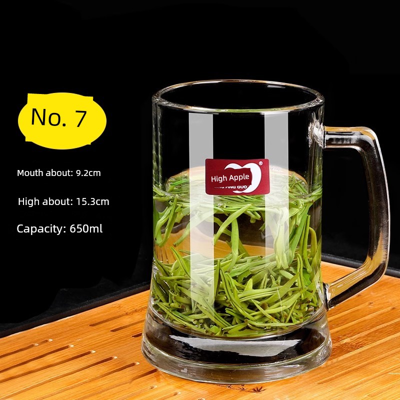 Green Apple Home Beer Mugs Glass with Handle Transparent Large Beer Mug Bar Drinking Water Tea Cup Thickened