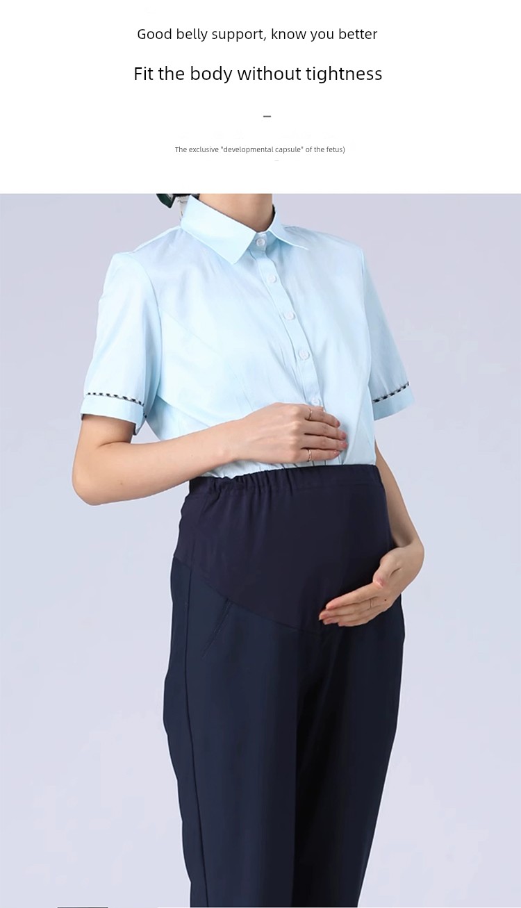 Maternity Work Pants for Office Workers, Straight-Leg Work Pants, Bank Maternity Pants, Suit Pants, Professional Work Pants, Blue Uniform Pants — 15