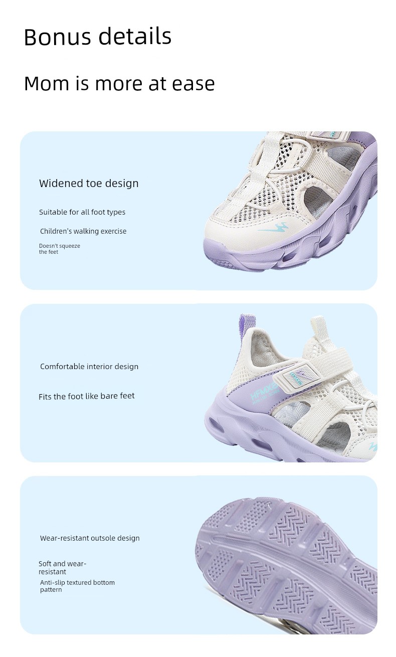 Double Star Children's Sandals for Girls, Summer 2026 New Model, Water-Resistant, Lightweight, Soft-Soled, Breathable, Closed-Toe Sports Shoes — 19