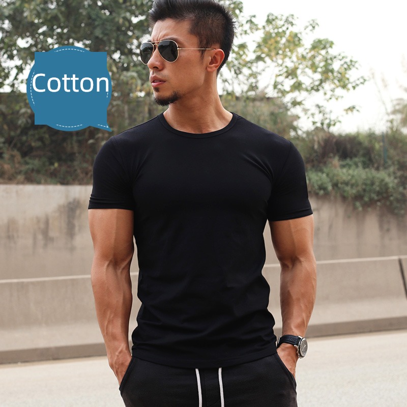 male Bodybuilding motion Basketball clothes pure cotton Short sleeve T-shirt