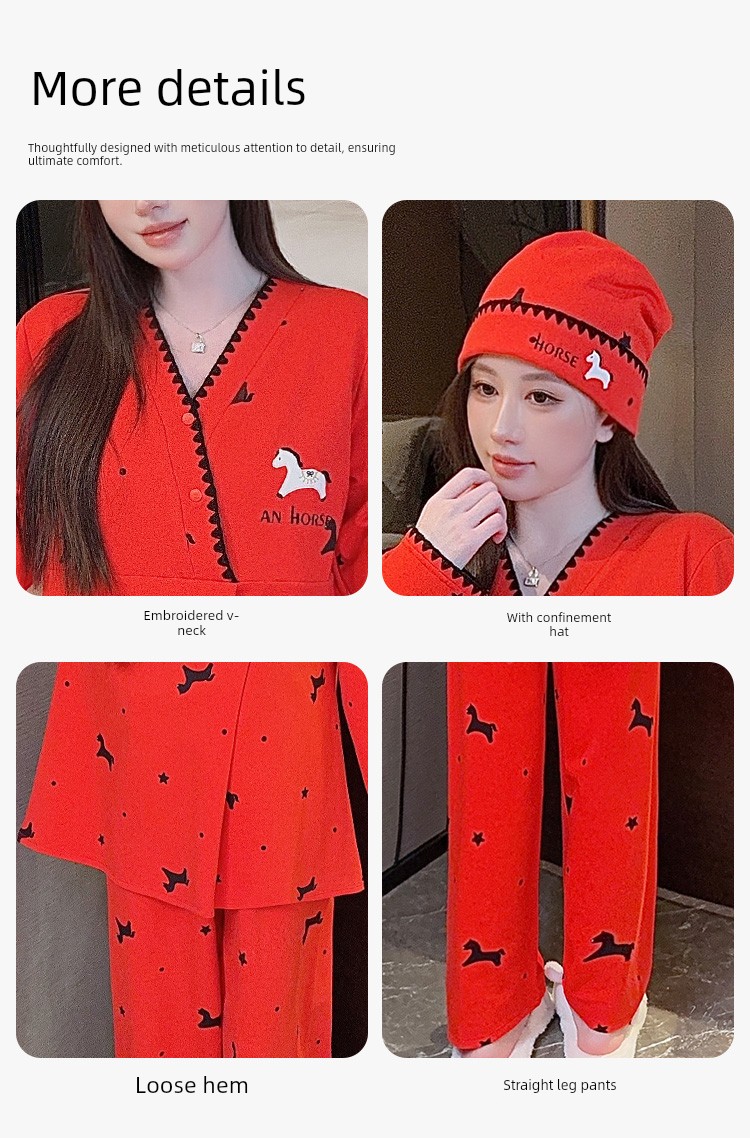Free Hat with Purchase: Autumn and Winter Pure Cotton Postpartum Clothing, October Postpartum Maternity Nursing Pajama Set, Spring and Autumn Maternity — 13