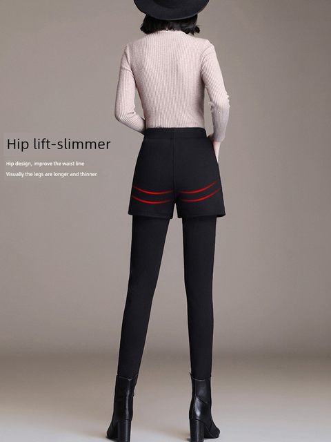 Two-piece fall and winter leggings plus velvet thickened warm wear high-waisted, integrated small-foot casual pants