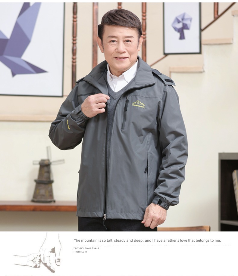 Middle aged and elderly spring and autumn Hooded man Windbreak ventilation loose coat