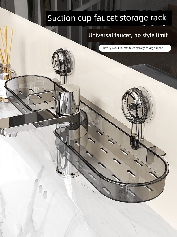 Suction Cup Faucet Storage Rack for Bathroom, No-Drill Drainage Wall-Mounted Organizer, Detachable