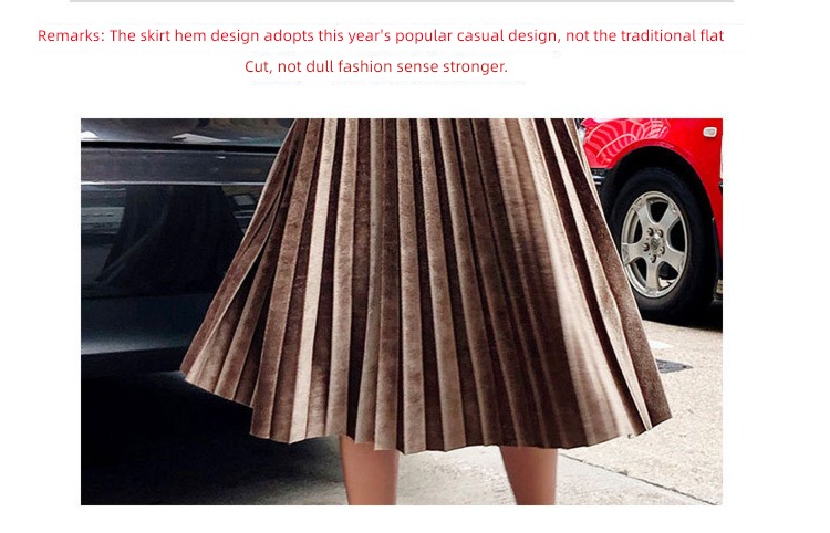 Autumn and winter Thin money Velvet Show thin A word Pleated skirt