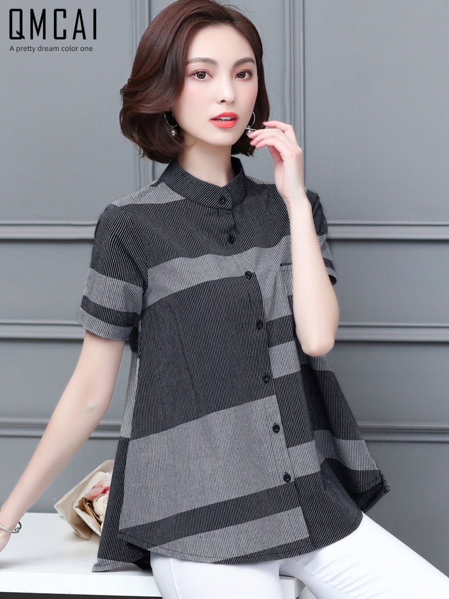 Women's wear Short sleeve Slightly fat mm easy lattice jacket T-shirt
