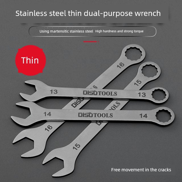 Stainless steel ultra-thin plum opening wrench set double opening thin wrench 6/8/10/12/14-piece set of auto repair tools
