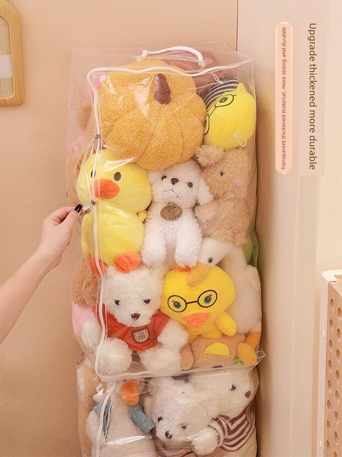 Doll storage bag transparent plush toy finishing artifact cloth doll zipper dustproof bag large capacity