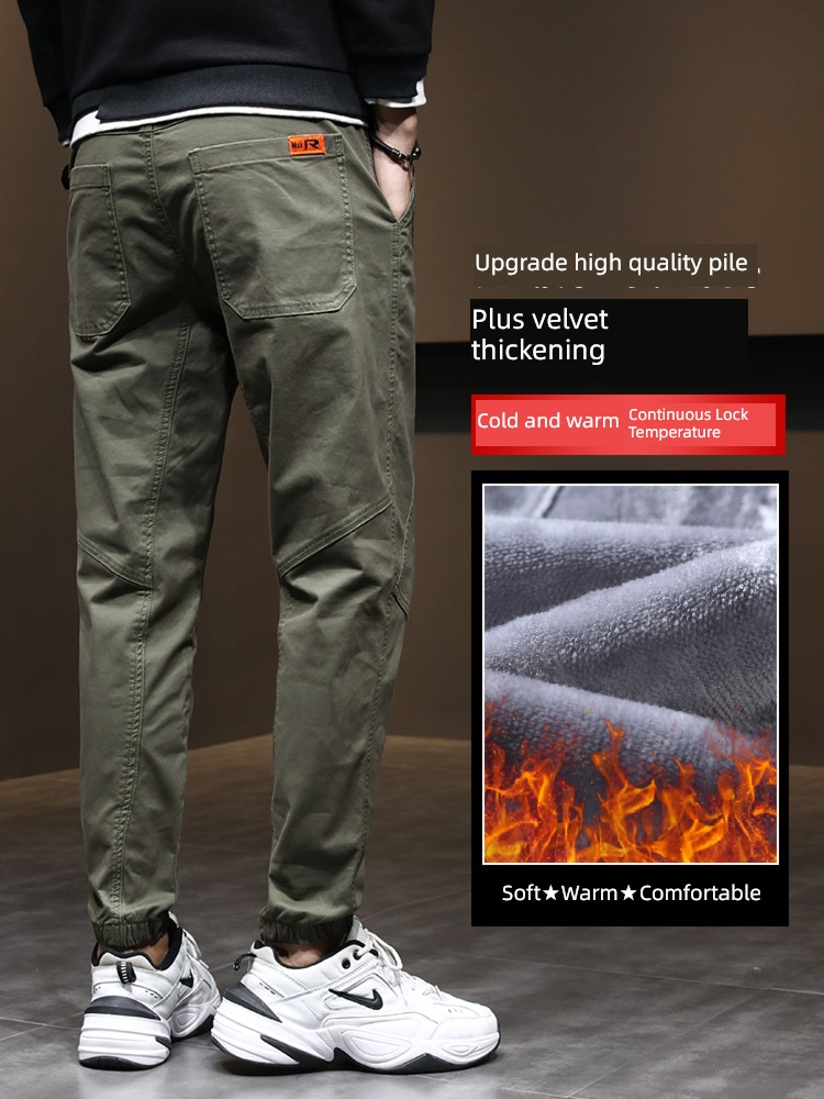 Plush leisure time trousers man Tie one's feet Spring and Autumn work clothes