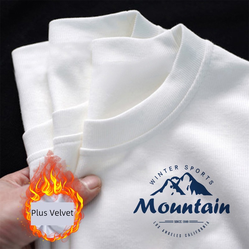 Autumn and winter leisure time Inner lap white man Long sleeve T-shirt