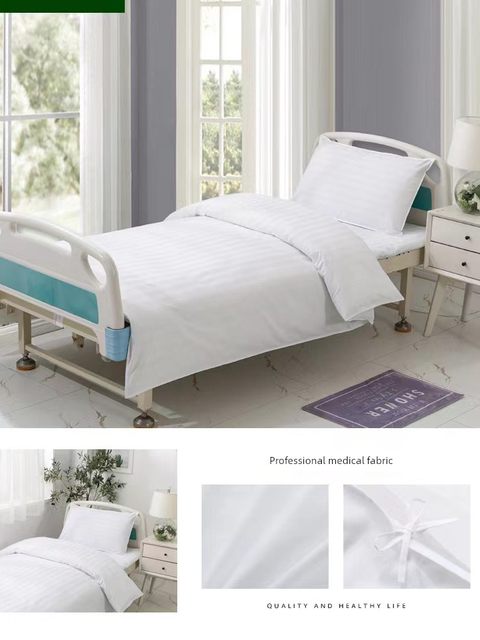 Hospital medical clinic health center bed sheets and quilt covers three-piece set white and blue single-person nursing bed sheet supplies