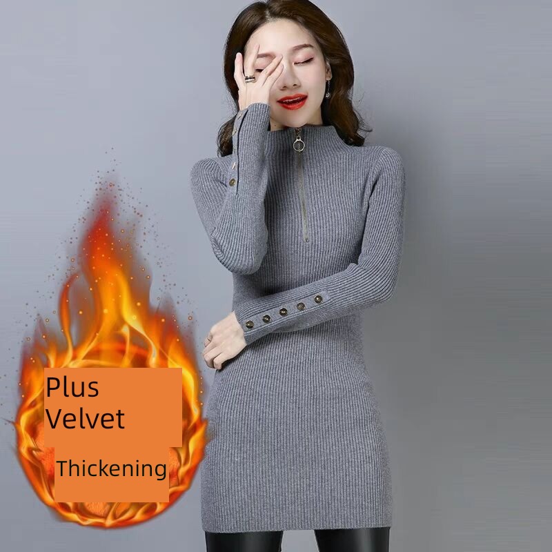 Autumn and winter Medium length Plush thickening keep warm fashion sweater