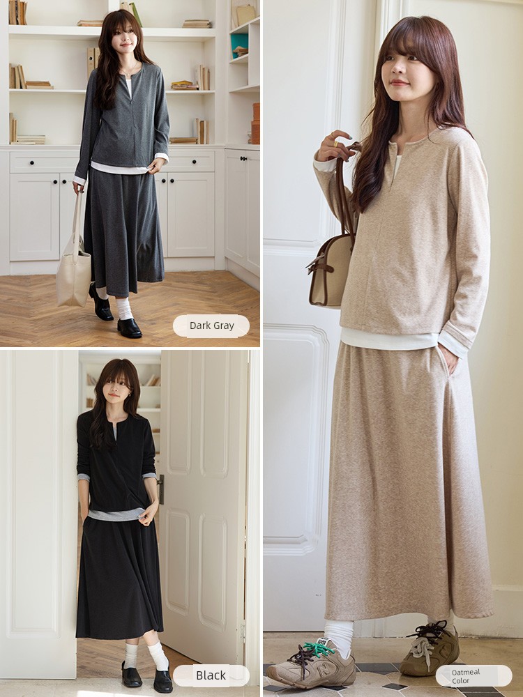 Maternity Wear Autumn Outfit Set, Autumn Skirt, Maternity Base Shirt, Top, Maternity Pants, Autumn and Winter Two-Piece Set for Petite Women