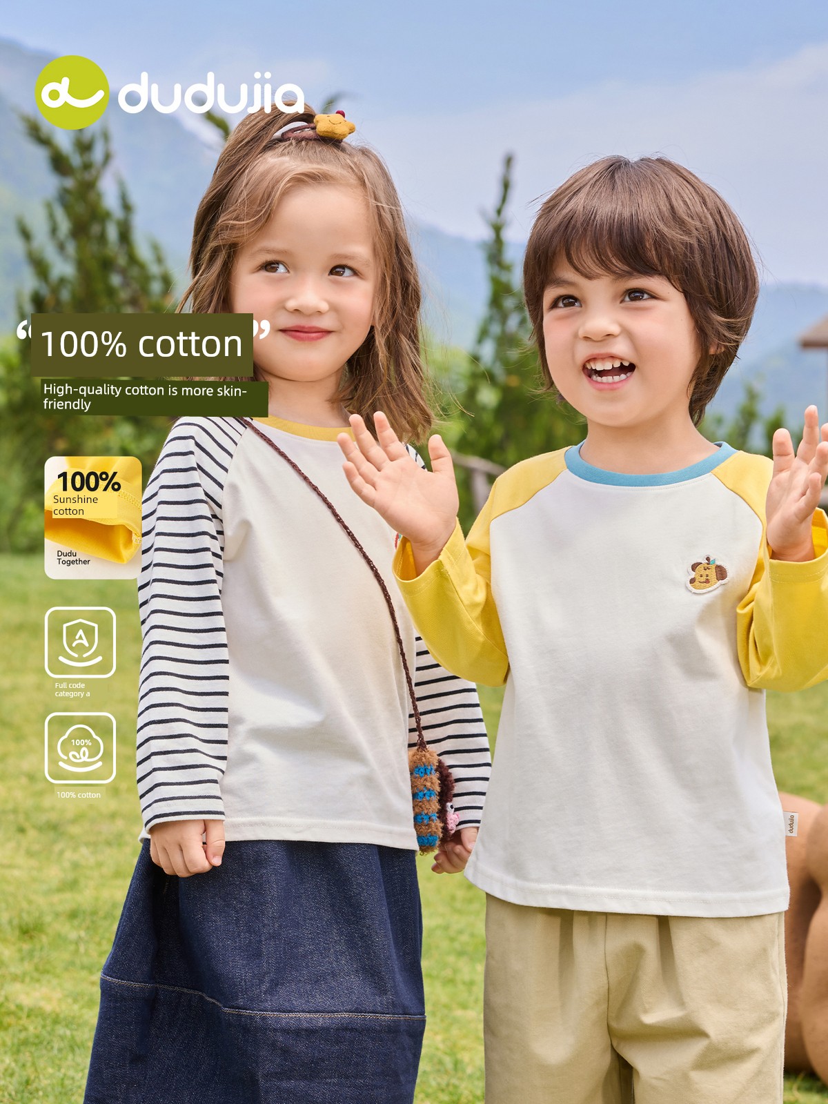 [100% Cotton] Dudu's Boys' Long Sleeve T-Shirt Autumn Children's Base Layer Girls' Autumn Top Baby Kids' Clothing New