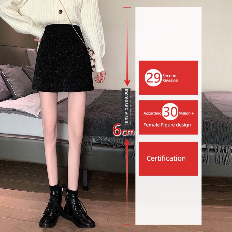 corduroy Autumn and winter High waist black A-line skirt