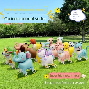 Outdoor Cartoon Walking Balloons with Wheels, Animal-Themed Children's Birthday Party Decorations, Event Props, Stall Gi