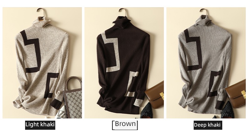 Pile collar Color contrast Splicing ma'am Self-cultivation sweater Condom