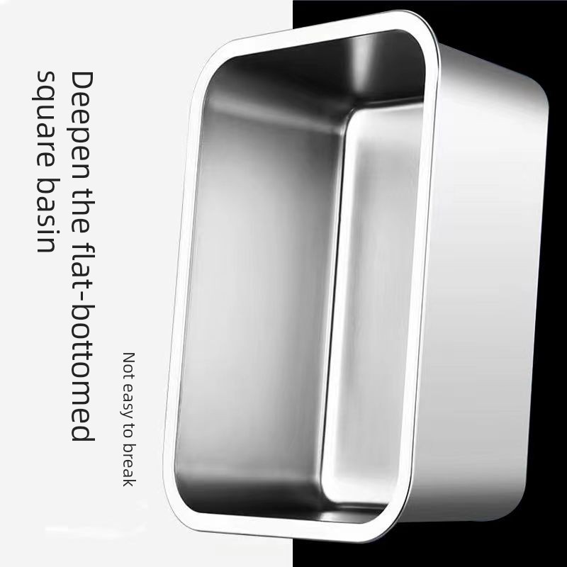 304 Stainless Steel Thickened Flat-Bottomed Rectangular Tray, Deepened Tray for Commercial Use, Fast Food Dish Tray, Cat Litter Box