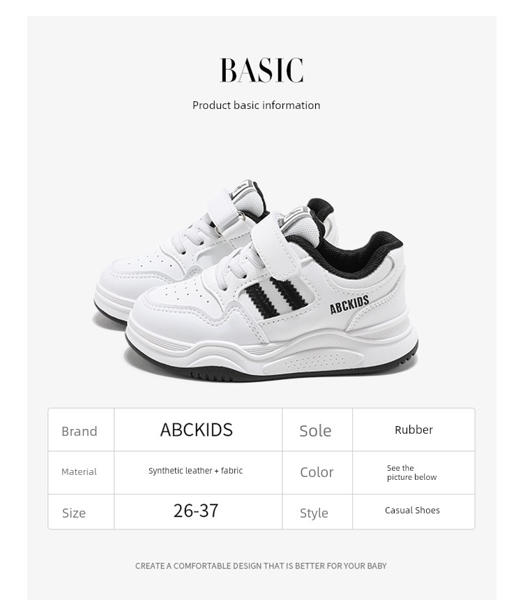 Abckids Kidsren's White Sneakers Boys' White Sneakers 2026 Spring & Fall New Style Student Girls' Shoes Versatile — 6