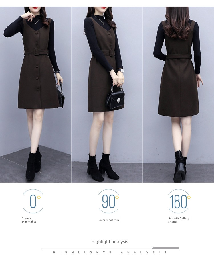 Autumn and winter Woolen cloth female Close your waist temperament mom Dress