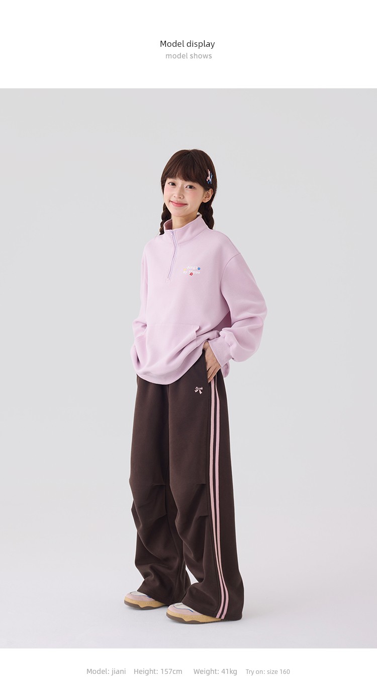 Princess Nono S1N Junior High School Student 26 Autumn Color-Block Double Stripe Casual Pants for Girls, Korean Style Relaxed Fit Flare Pants — 29