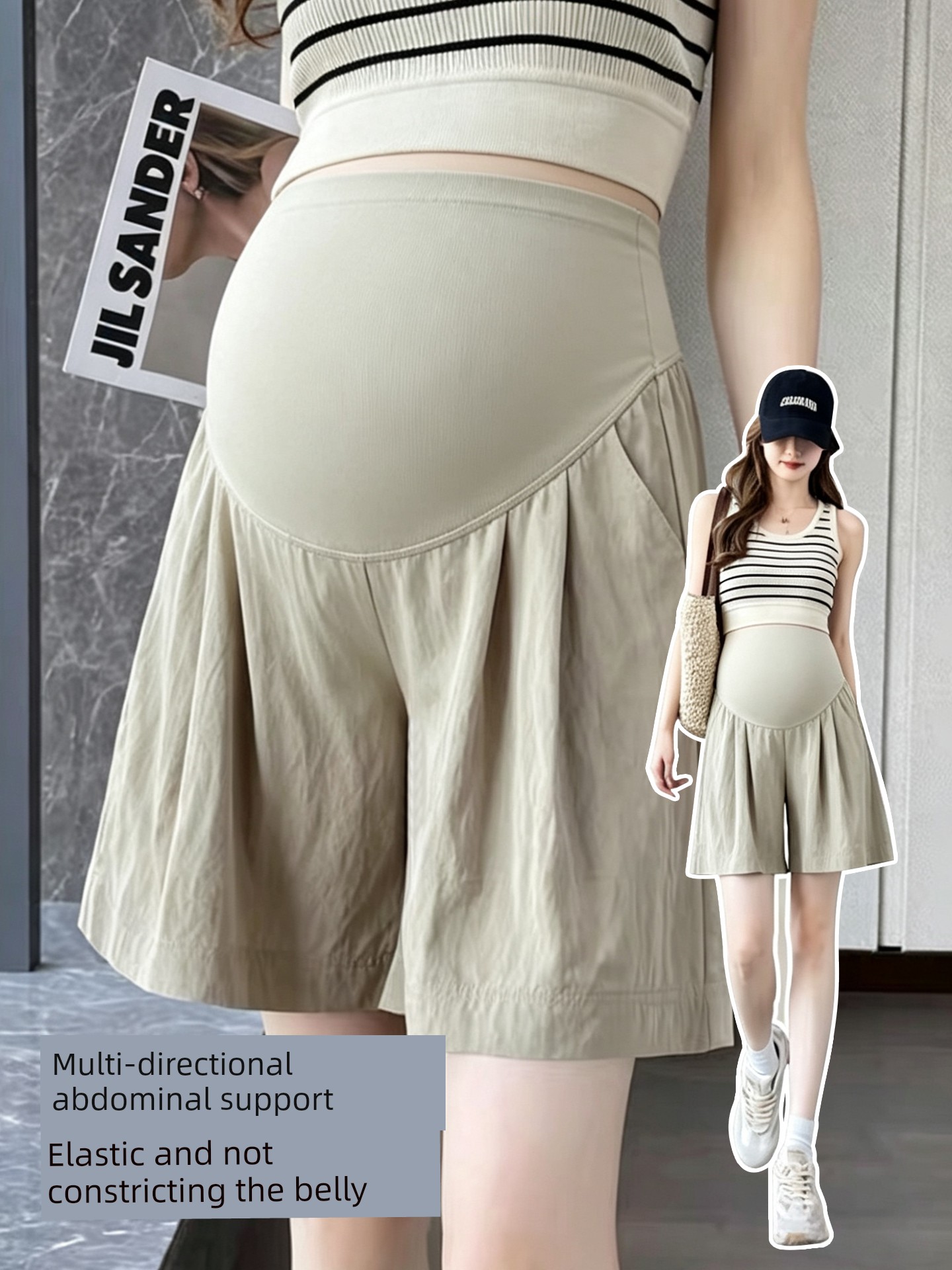 Maternity Shorts for Summer, Thin Style, Wide-Leg Pants, High-Waisted, Belly-Supporting, Loose and Comfortable, Not Tight on the Stomach