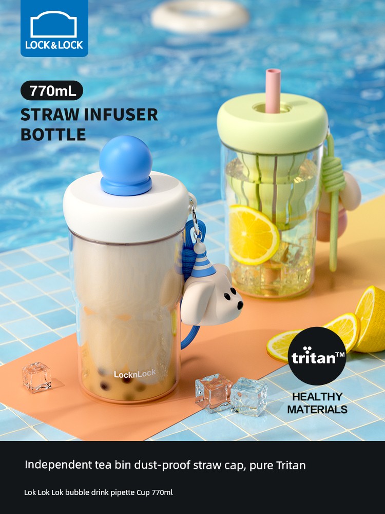 Lock＆Lock Straw Cup Water Cup Adult Summer Good-looking Girl Plastic Tritan Cup Portable Cute