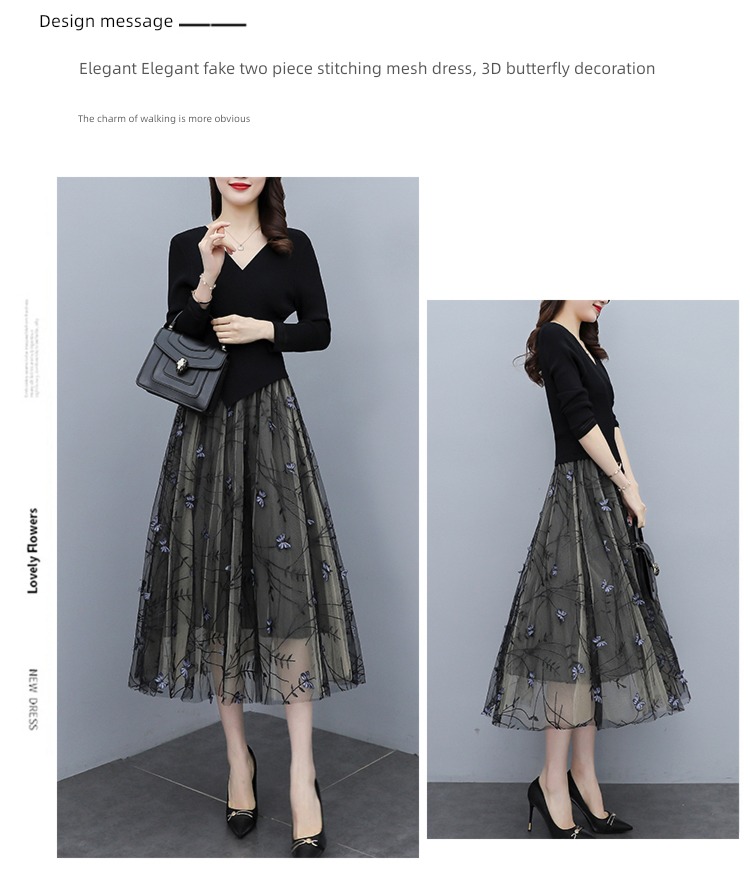 knitting Spring and Autumn V-collar fashion Lay a foundation Medium length skirt