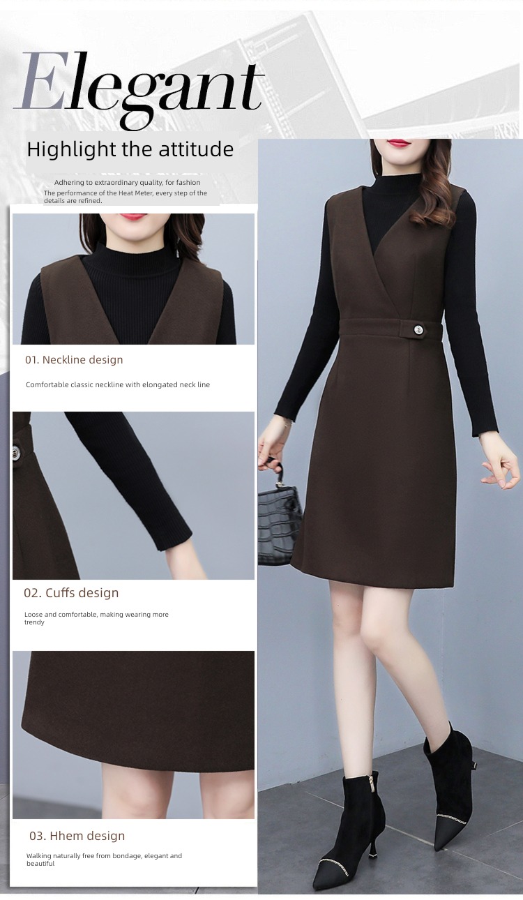 Age reduction Wool Autumn and winter Show thin Vest Dress