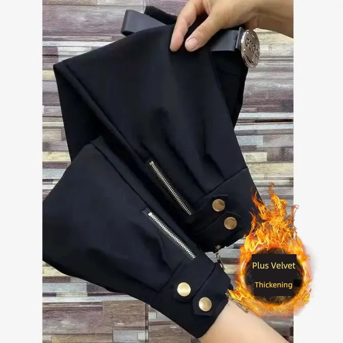 High waist Show thin Versatile elastic force easy leisure time Button