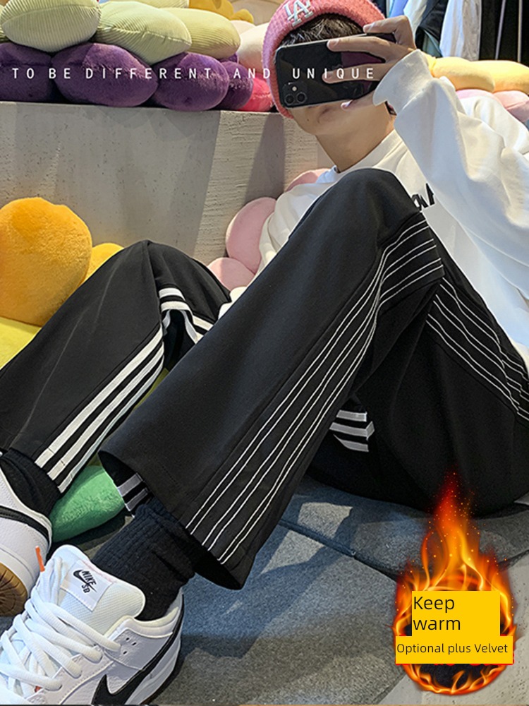 American style Plush stripe leisure time High street Sagging sensation Western-style trousers