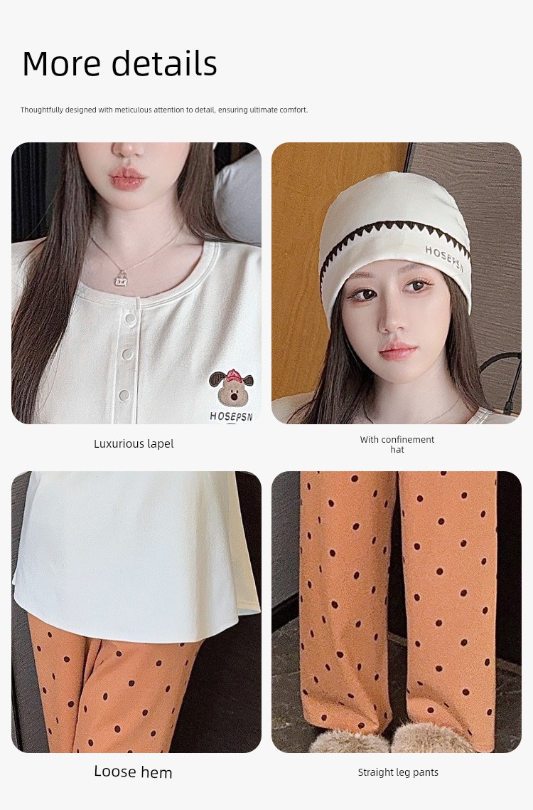 Free Hat with Winter Maternity Wear, Pure Cotton Nursing Pajamas, Spring and Autumn Postpartum All-Season Maternity Loungewear Set — 13