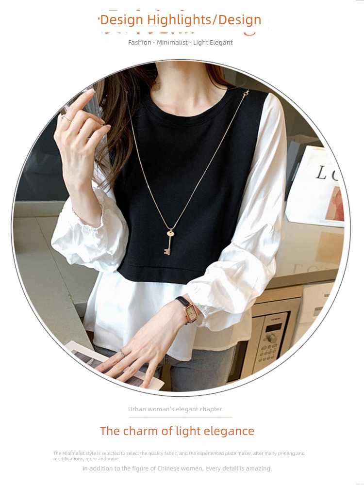 Autumn and winter Chiffon shirt Long sleeve Foreign style Fake two