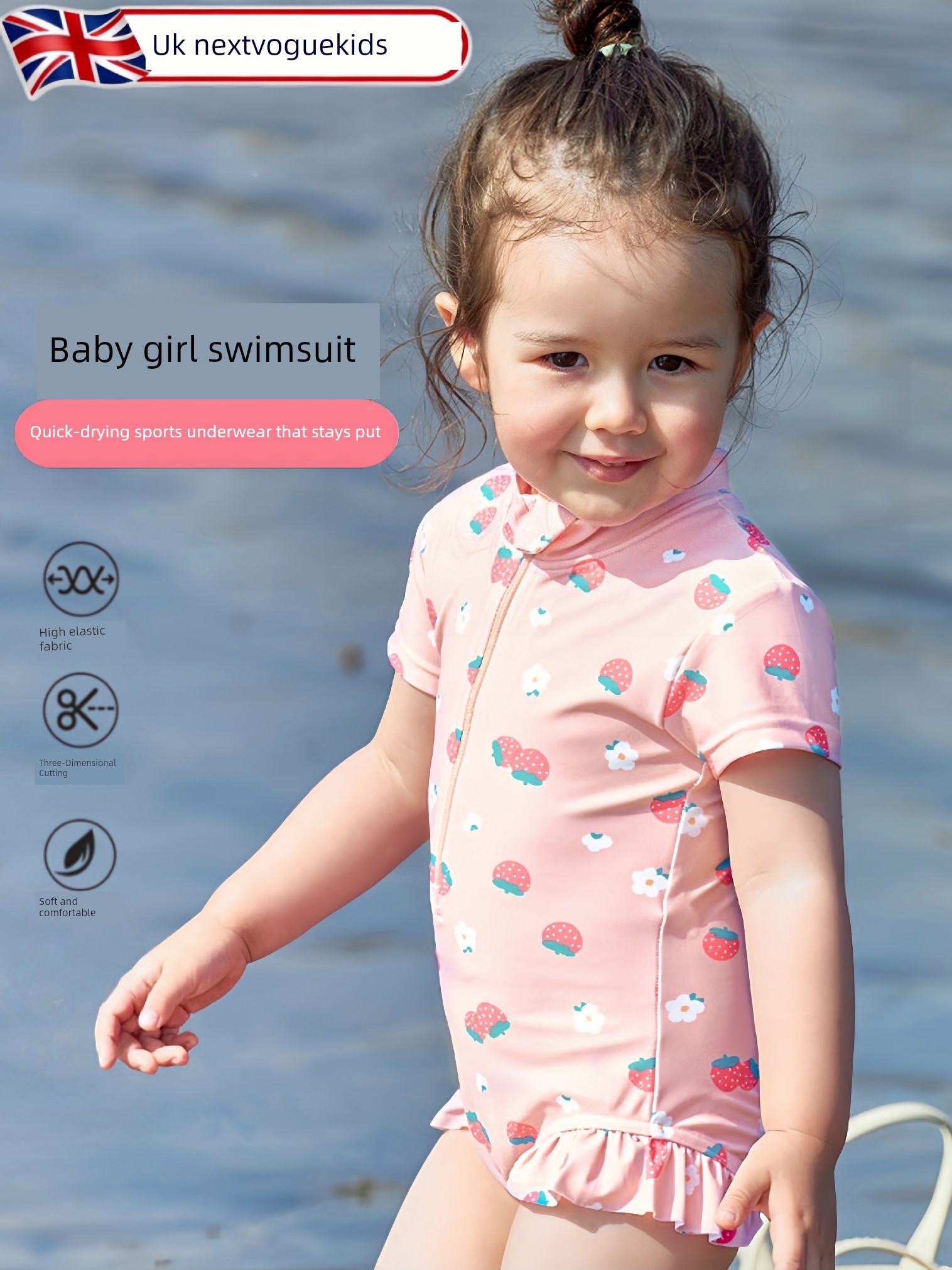 Baby Girl Swimsuit Short-Sleeved One-Piece Swimsuit Quick-Drying Sun Protection Summer Baby High-Looking and Beautiful New Style Swimsuit
