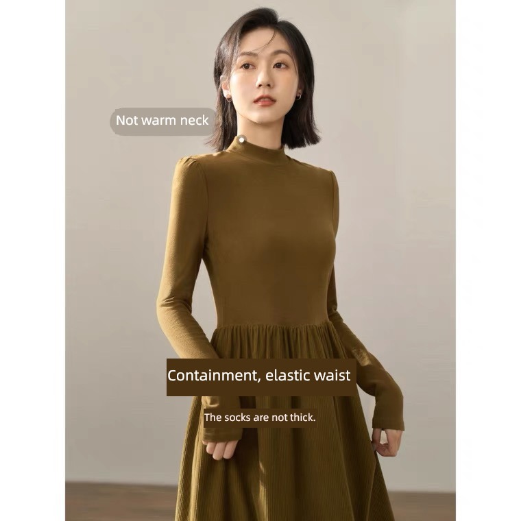 Inman  Retro Half high collar Long sleeve Undershirt Dress